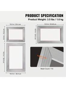 Screen Printing Kit 3 PCS Aluminum Silk Screen Printing Frames 5 Glitters And Screen Printing Squeegees And Transparency Films 6x10 8x12 10x14inch 110 Count Mesh  For DIY T-Shirts Printing - Silver - View 7