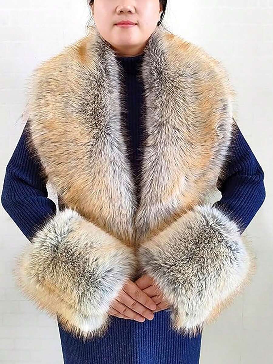 3pc  Fabric    Elegant    None    Fur Collar And Cuffs  Autumn And Winter - gừng - Xem 1