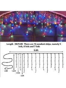 8 Modes LED Icicle Lights, 9.8ft Hanging Fairy Lights - 96 LED Icicle Lights String, USB Powered, Suitable For Indoor/Outdoor Decor, Great For Christmas, Wedding, Thanksgiving, Halloween And New Year Celebrations - Multicolor - View 14