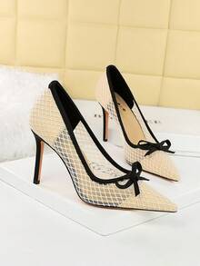 Sexy Lace Pointed Toe Mesh High Heel Pumps, Nightclub Style, Suitable For Party And Formal Occasions,Stiletto Heels - White - View 3