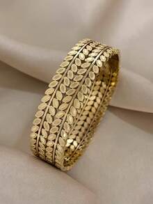 Camhanno 1件优雅金色不锈钢大叶子镂空手链，男女皆宜的优雅日常派对配饰 - 彩色 - 查看 5