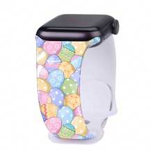 Printed Silicone Watch Band, Suitable For Apple Watch Bands 38mm, 40mm, 41mm, 42mm, 44mm, 45mm, 49mm, Compatible With Apple Watch SE, Series 9, 8, 7, 6, 5, 4, 3, 2, 1, Unisex, Non-Fading Silicone, Cute Easter Pattern - Watermelon Pink - View 8