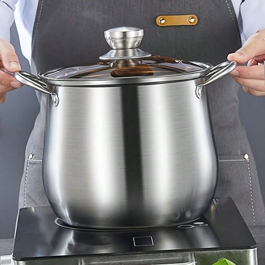 Panci Sup Besar Stainless Steel dengan Tutup - Cocok untuk Kompor Gas, Bagus untuk Merebus Sup, Masakan Rebusan, Penting untuk Dapur | Panci Stainless Steel | Peralatan Masak