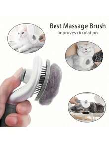 1PC Upgraded Self Cleaning Cat Grooming Brush, Slicker Brush For Dogs & Cats, Gently Removes Loose Undercoat Mats Tangled Hair, Pet Massage & Grooming Tool - Multicolor - View 3