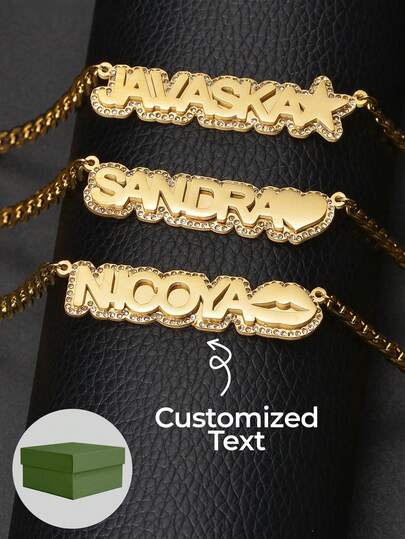 1PC Personalized Customized Jewelry Necklace, Inlaid With Zirconia Styles (Love, Stars, Lips, Colorful Text, Square Plaque, Dual Names) Customized Styles, Stainless Steel Necklace, Zirconia Inlay, Including Gift Box, As A Gift For Ramadan, Valentine's Day, Mother's Day.