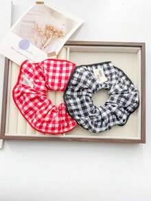 1 pieza/Set de 5 Scrunchies con estampado de cuadros, lazos elásticos de estilo coreano con etiqueta de tela linda, suaves y transpirables, sin dañar el cabello, disponibles en negro/rojo/azul/amarillo/rosa, adecuados para diario, escuela, accesorio de peinado para estilo de cabello al aire libre, sujetador de cola de caballo - Multicolor - Ver 19