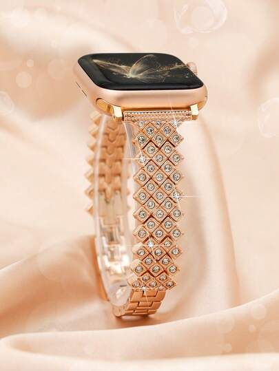 Rose Gold Color Crystal Diamond Jewelry Luxury Bling Bling Shiny Diamond Watch Band Compatible With Apple Watch Series 1 2 3 4 5 6 SE, 38mm 40mm 41mm 42mm 44mm 45mm 46mm 49mm, New Year, Valentine's Day Gift For Boyfriend, Girlfriend, Family