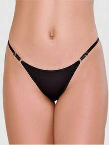 Microfiber Thong Panty Sets With Side Adjustment - 黑色 - 查看 4