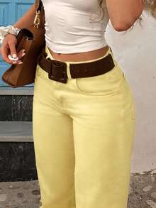 Quần jeans ống đứng thường ngày dành cho nữ - Màu vàng - Xem 5