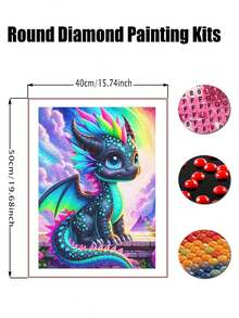 5D龙形钻石画套装（成人款），龙形钻石画套装（成人款），圆形全钻钻石艺术品，家居墙面装饰 - 彩色 - 查看 8