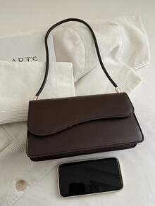 Bolso de hombro elegante minimalista de unicolor y estilo retro - Café integral - Ver 7