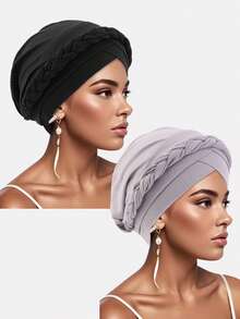 2pcs Women's Handmade Bohemian Braided Headband Headscarf, Suitable For Daily Use - Multicolor - View 16