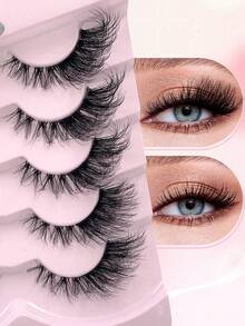ENCHUW 5 Pairs Lashes Fluffy Cat Eye Lashes Wispy Eyelashes That Look Like Extensions Soft Curly Clear Band Fake Lashes Strip Lashes, Lashes, Eyelashes, Fake Lashes - Black - View 4