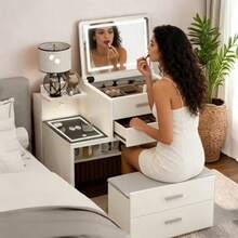 Tocador Mesita Influencer 700x400x830mm Blanco Con Tapa Abat - Negro - Ver 4