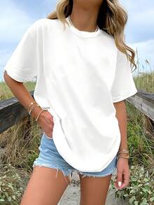 Top vintage da donna in cotone a coste con stampa di broccoli e manubri, 100% cotone, maniche corte, morbido e traspirante, top sportivo estivo - Bianco - Visualizzare 2