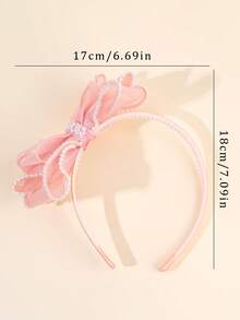 1条粉色薄纱蝴蝶结发带，仿珍珠蝴蝶结发箍，芭蕾舞风格婚礼发带，甜美发饰，适合女孩和青少年，日常情人节礼物 - 粉色 - 查看 4