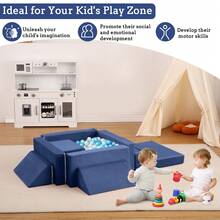 Sofá Infantil Modular de 12 Piezas con Piscina de Pelotas, Convertible para Niños y Niñas Creativos, Sofá de Juego Ideal para Sala de Juegos - Azul Marino - Ver 6