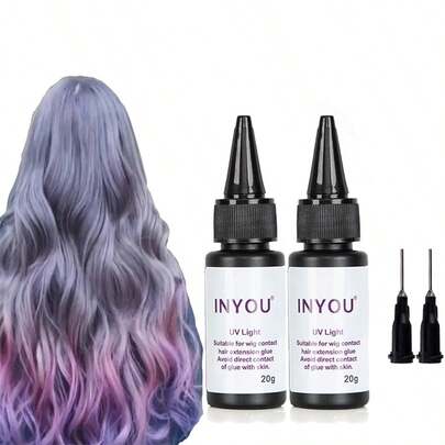 1瓶20克UV隐形接发胶，适用于UV接发套装，防水、无缝、速干，树脂接发胶，UV光隐形接发系统
