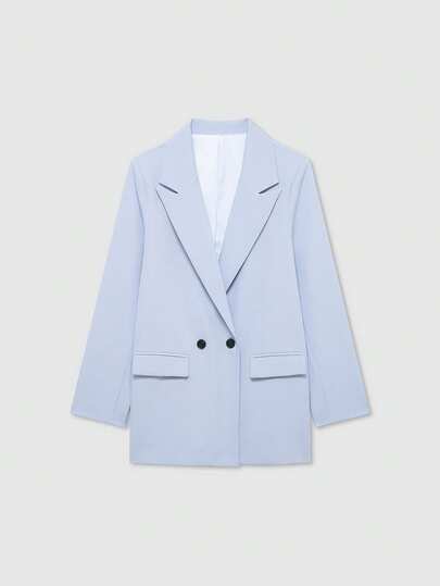 Blazer informal de corte holgado y doble botonadura con solapa para mujer "Old Money", de unicolor y manga larga, de estilo minimalista, adecuado para primavera/otoño/invierno