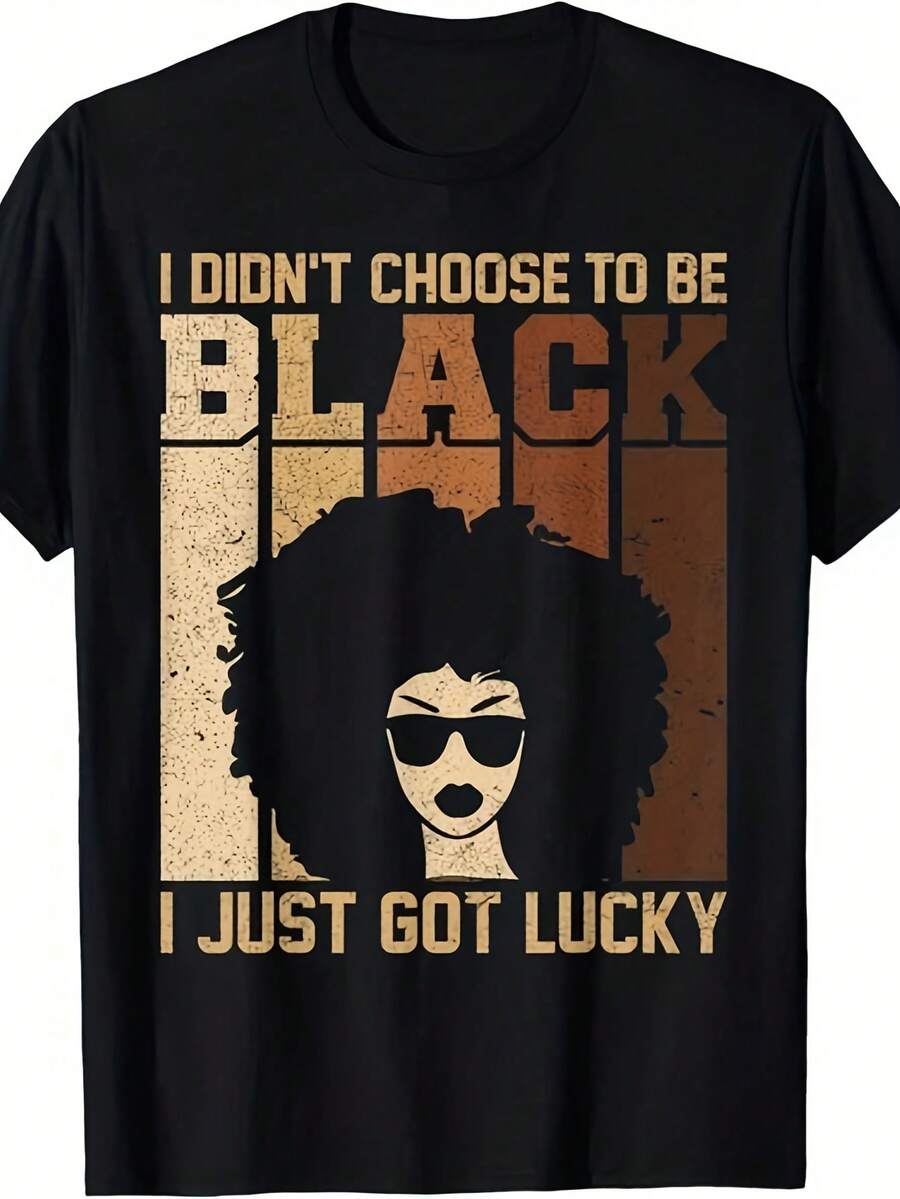 Nunca elegí mi raza; fue simplemente una circunstancia afortunada.Camiseta Unisex de Cuello Redondo Celebrando la Historia Afroamericana - Ropa Casual Suave y Fresca - un Regalo Ideal para Cumpleaños o Uso Diario - Negro - Ver 1