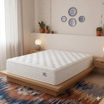 Colchón de resorte Queen Size con espuma viscoelástica, que ofrece soporte preciso y una sensación de sueño como si estuvieras durmiendo sobre nubes. Disfruta de la calidad de sueño de un hotel de lujo, con una superficie transpirable, suave y cómoda y un excelente rebote. Soporta hasta 300 kg y está disponible en varios tamaños.