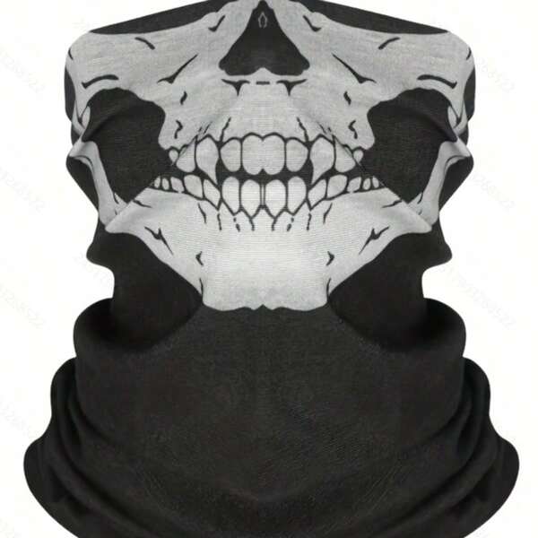 Black White Skull Print Neck Gaiter, Stretch Ice Silk Multi-Functional Bandana, Windproof UV Face Mask For Motorcycle Cycling