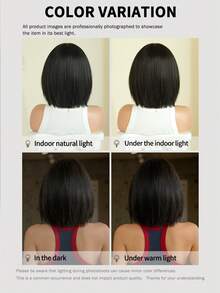 7JHH WIGS 12英寸女士黑色短直发假发，带蓝色刘海，全机织耐热合成纤维，适合日常、派对、音乐节、庆典和角色扮演。 - 藍色 - 查看 8