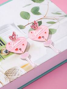 1 Pair Fashionable Acrylic Earrings, Cute Key & Heart Lock Pendant Earrings, Everyday Wear Jewelry For Women - Love Lock - View 7