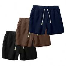 Set Of 3 Premium Linen Shorts For Men - Luxury Beachwear - 摩卡棕 - 查看 1