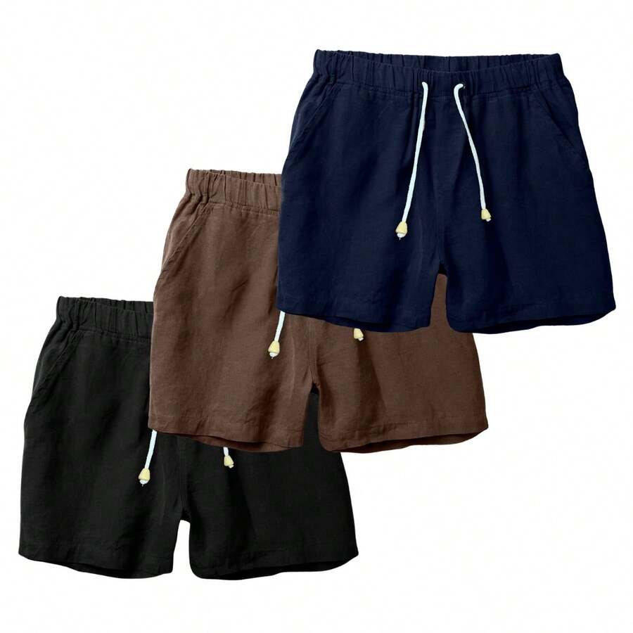 Set Of 3 Premium Linen Shorts For Men - Luxury Beachwear - 摩卡棕 - 查看 1