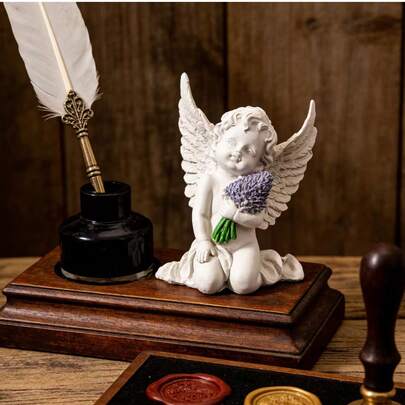 1pc Angelic Sculpture, Luxury Healing Decor For Office Desk, Study Room, Resin Crafts