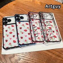 Ladybug Floral Dream Pattern Phone Case For IPhone 17 Pro Max 16 15 Plus Air 14 13 12 11 E Electroplated Cover With Airbag Shockproof Soft Silicone Casing,Suitable For IPhone17 Air - 粉色 - 查看 3