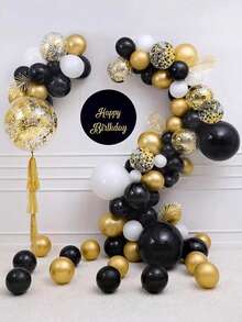 25/50pcs Black Gold Confetti Balloons Set - 12 Inch Gold White And Black Confetti Balloons With Ribbons For Graduation Birthday Wedding Party Decorations - Multicolor - View 7