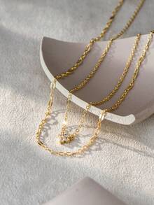 2pcs Girl's Layered Cubic Zirconia Four-Leaf Clover Charm Y Lariat Necklace - Yellow Gold - View 3