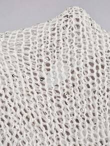 Yuwenier Sexy Deep V-Neck Hollow See-Through Sequin Crochet Batwing Sleeve Loose Cover Up, Suitable For Outings, Parties, Summer Vacation, Beach, Music Festivals, Halloween, Etc. Women's Spring - Silver - View 5