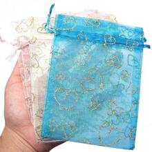5 túi quà tặng hình trái tim bằng vải organza phủ bột vàng, túi lưới có dây rút 10*14cm, túi đựng quà tặng trang sức thời trang thanh lịch cho các dịp lễ. - Nhiều màu - Xem 4