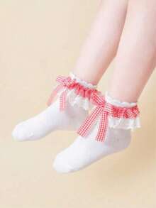 1 Pair Children's Lace Plaid Bow Ruffle Dance Princess Fashion Versatile Party Frilly Socks - Multicolor - View 5