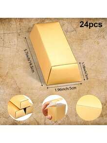 12/24pcs Gold Bar Fake Gold Bar Gift Box, Gold Color Gift Box, Foil Paper Box, Paper Gold Brick, Casino Pirate Theme Party - Multicolor - View 11