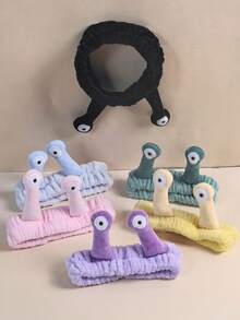 1条女士洗脸发带，棕榈蜗牛图案SPA发带，化妆发带，卡通可爱珊瑚绒弹力发带，创意发饰，适用于洗脸、淋浴、运动和日常使用 - 彩色 - 查看 1