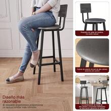 Bancos para Barra,Juego de 2 Taburetes de Bar,Bancos para Barra de Cocina de Madera de Hierro Vintage,Silla Alta 96 CM para Bar,Cocina,Restaurante,Banco Alto con Tapizado de PU. (Gris) - Negro - Ver 8