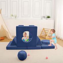 Sofá Infantil Modular de Espuma Convertible, 12 Unidades, Ideal para Sala de Juegos, Sofá para Niños Pequeños y Niñas - Azul Marino - Ver 3