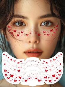 4张Fairycore美学蝴蝶全息闪光假雀斑纹身贴纸，防水持久，易于粘贴和移除，适用于音乐节、生日派对、拍照等场合 - 紅色 - 查看 3