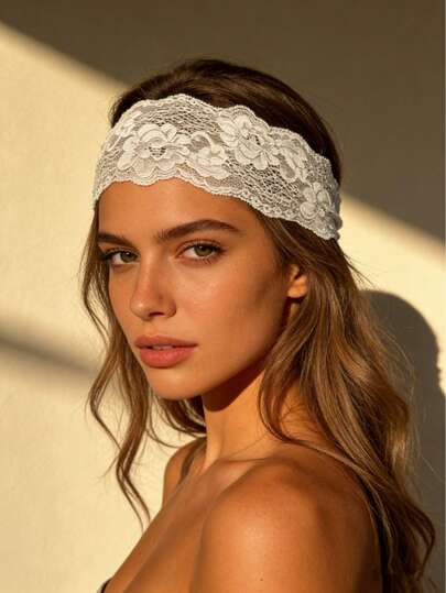 1pc Women Floral Lace Headband Accessory, Elastic Vintage Lace Hollow Edge Hair Band Hair Hoop Women Head Scarf Elegant Hair Accessories Casual Sweatband
