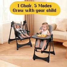 GCCSJ Baby High Chair6-In-1 Foldable Baby High Chair For 0-36 Months - 5 Height Adjustable Convertible Infant Toddler Feeding Chair, Removable Easy-Clean Tray & Locking Wheels, Soft PU Seat High Chair With Safety Harness, Multi-Stage High Chair For Home Dining, Travel & Small Spaces, Available In 6 Colors(The Best Christmas Gift For Children) - Dark Gray + Universal Wheel - View 9