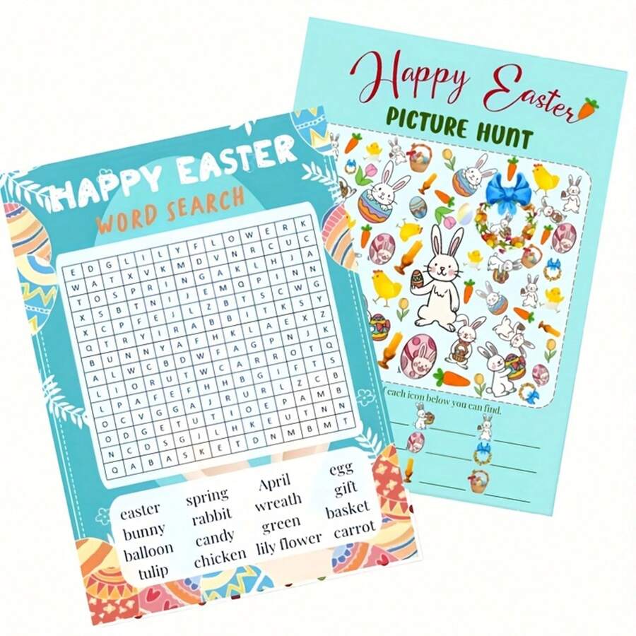 5pcs/10pcs/20pcs Easter Party Game Set Cards - Paper Double-Sided Single-Word Search And Picture Search Events - Multicolor - View 1