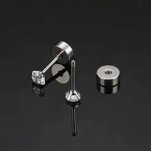 Bộ 2 khuyên tai đinh tán phẳng, 20g, không gây dị ứng, unisex, chất liệu thép không gỉ, đính đá Cubic Zirconia, thép y tế, phù hợp cho lỗ xỏ sụn nhạy cảm, kích thước 2mm-6mm. - Bạc - Xem 10