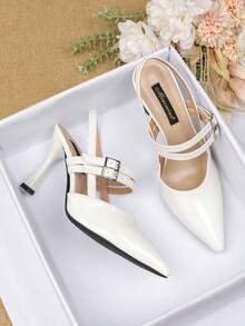 时尚优雅的尖头高跟鞋 - 白色 - 查看 3
