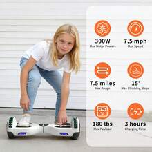 Hoverboard With Corlorful LED Lights,Colorful Lights Wheels,300W Motor,7.5 Mph Max Speed,Gift For Girls &Boys - trắng - Xem 4