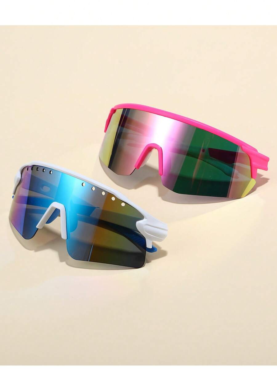 2pcs Solid Color Plastic Y2K Decorative Goggles, Suitable For Daily Wear, Photography, Shopping, Cycling, Skiing, Etc. - 彩色 - 查看 1