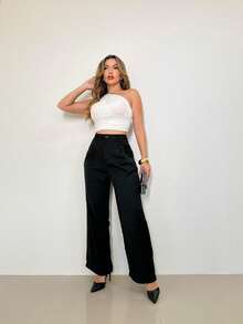 A&DD MODA, REF: XX063 Women's High-Waisted Trousers, Elegant, Casual, Wide-Leg, Straight Leg, Tailored Trousers, Flare Trousers, Dress Trousers, Comfortable Trousers, Work Trousers, Versatile Trousers, Modern Trousers, Everyday Trousers, Quality Fabric, Sophisticated Style - 黑色的 - 查看 3